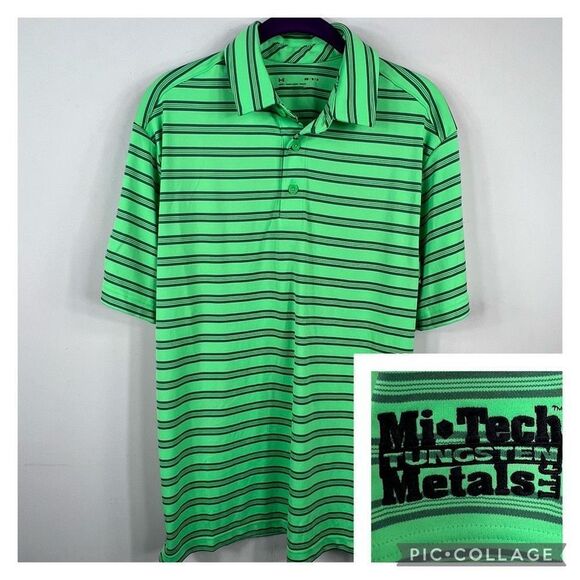 Under Armour Moisture Wicking Striped Polo with “Mi-Tech Tungsten Metals”‎ Patch - Picture 1 of 13